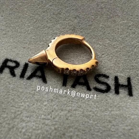 MARIA TASH Diamond Short Spike Hoop Eternity Huggie Earring 6.5mm 18K Rose Gold - Picture 9 of 13